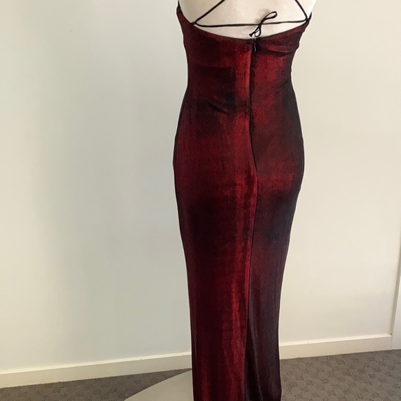 Vintage 90’s stretch burgundy Gown with metallic sheen Size 10 - Picture 8 of 13